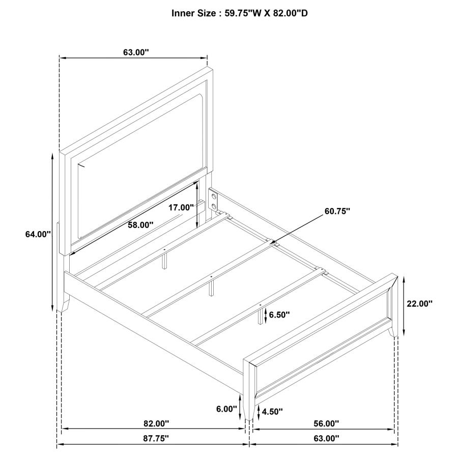 (image for) Marielle Queen Upholstered LED Panel Bed Distressed White 