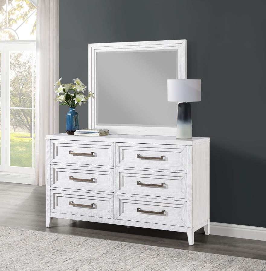 (image for) Marielle 6-drawer Dresser with Mirror Distressed White 