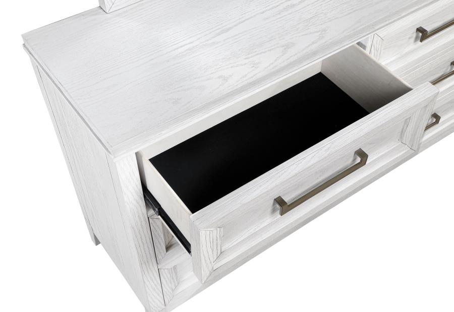 (image for) Marielle 6-drawer Dresser with Mirror Distressed White 