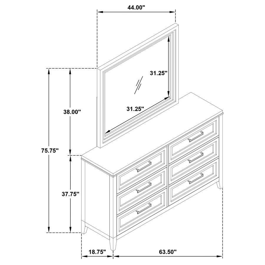 (image for) Marielle 6-drawer Dresser with Mirror Distressed White 