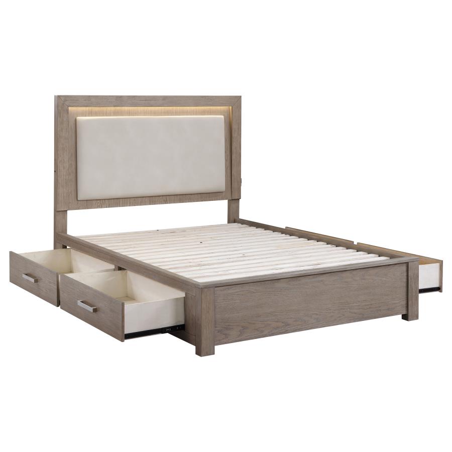 (image for) Kenora 56-inch Eastern King LED Storage Bed Barley Brown - Click Image to Close