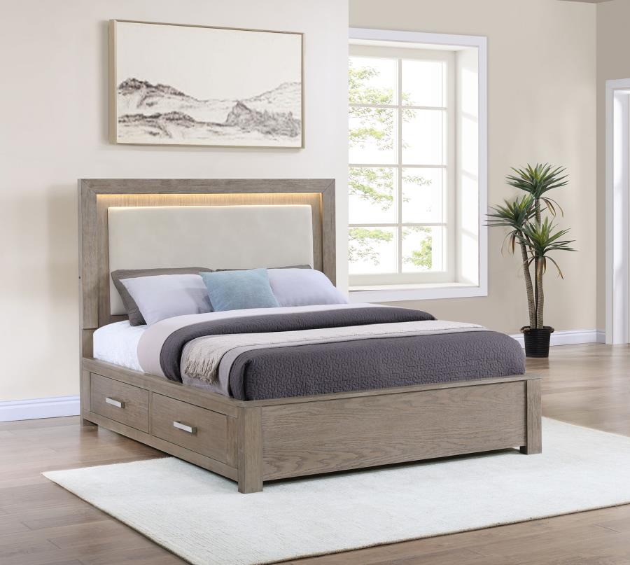 (image for) Kenora 56-inch California King LED Storage Bed Barley Brown