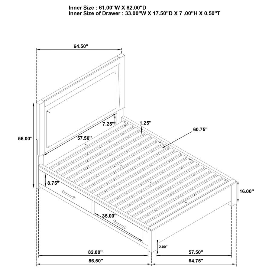 Kenora 56-inch Queen LED Storage Bed Barley Brown