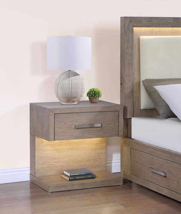 (image for) Kenora 1-drawer Nightstand Bedside Table Barley Brown