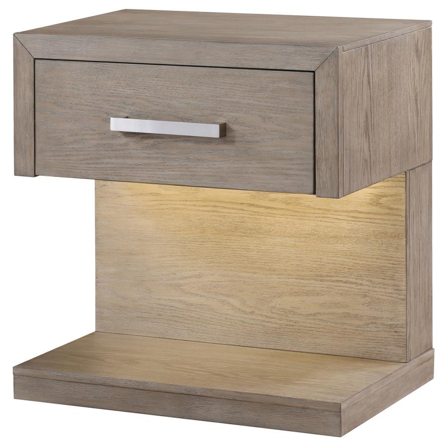 (image for) Kenora 1-drawer Nightstand Bedside Table Barley Brown