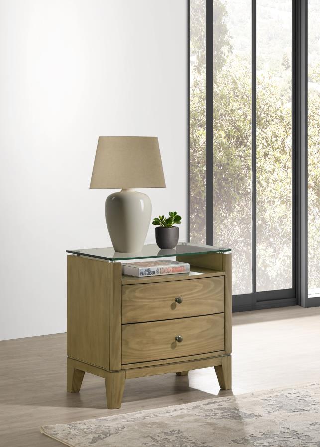 (image for) Granada 2-drawer Glass Top Nightstand Natural Pine