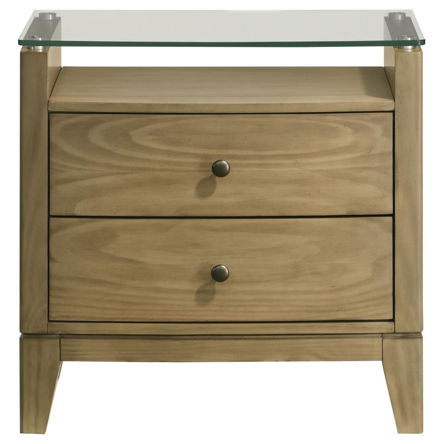 (image for) Granada 2-drawer Glass Top Nightstand Natural Pine