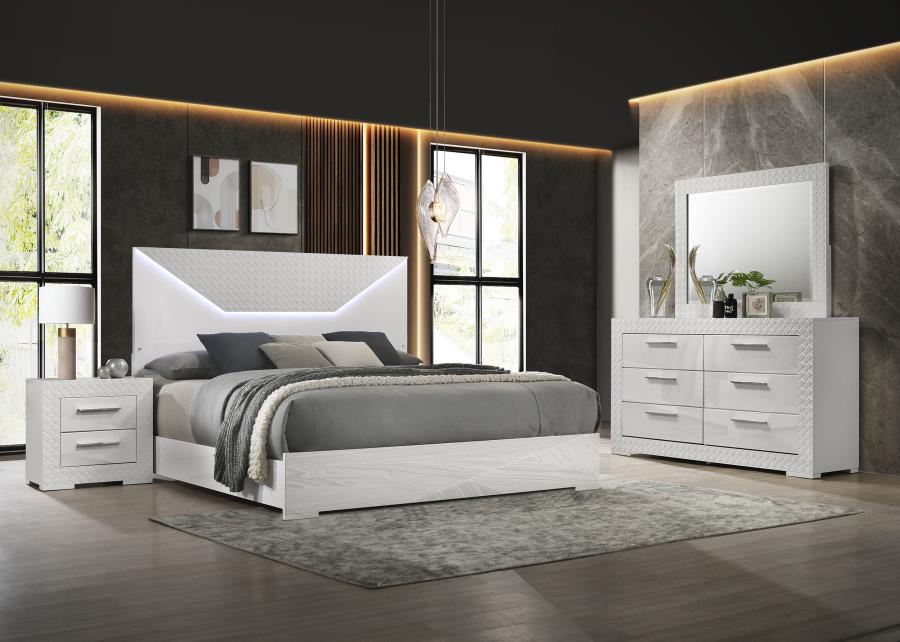 (image for) Ives 4-piece Eastern King Bedroom Set White High Gloss - Click Image to Close