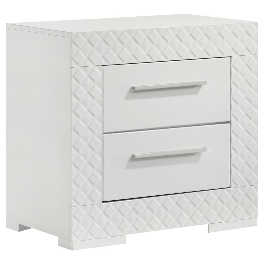 (image for) Ives 2-drawer Nightstand Bedside Table White High Gloss