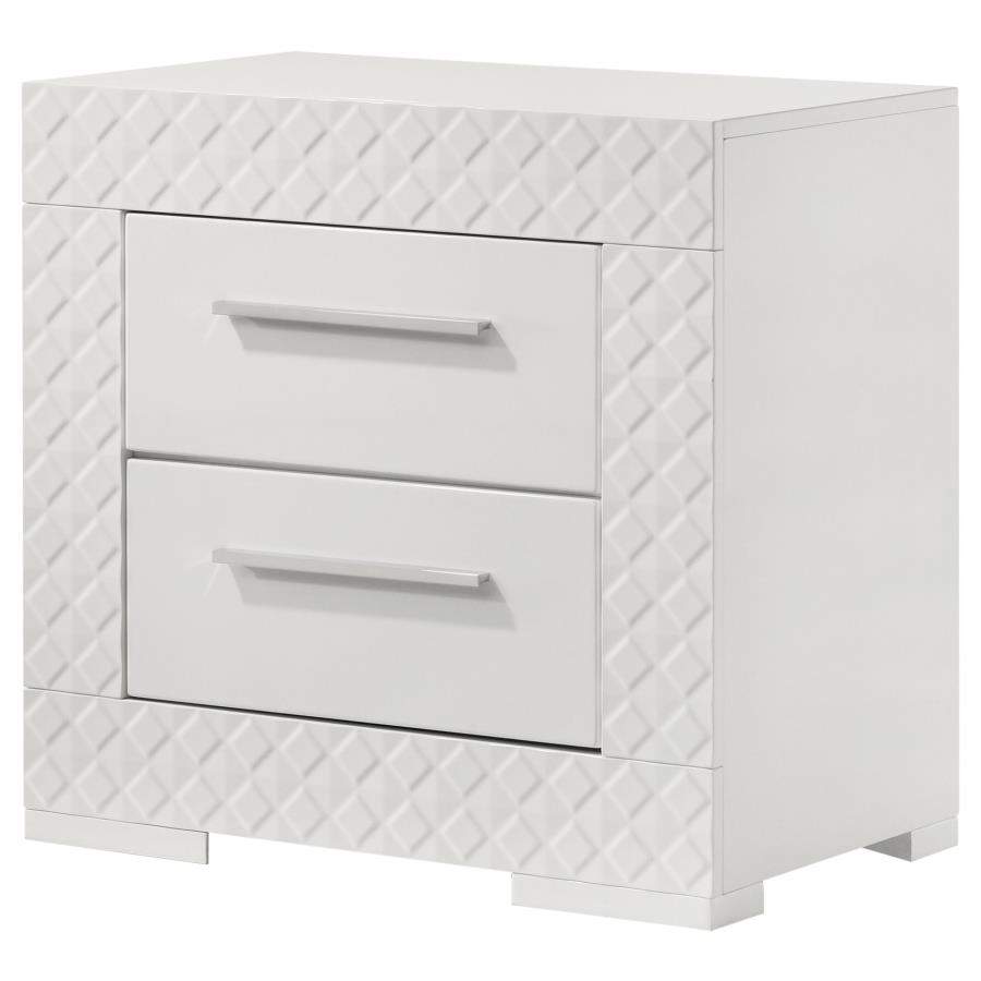 (image for) Ives 2-drawer Nightstand Bedside Table White High Gloss