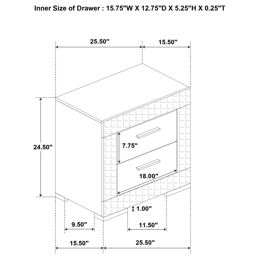 (image for) Ives 2-drawer Nightstand Bedside Table White High Gloss