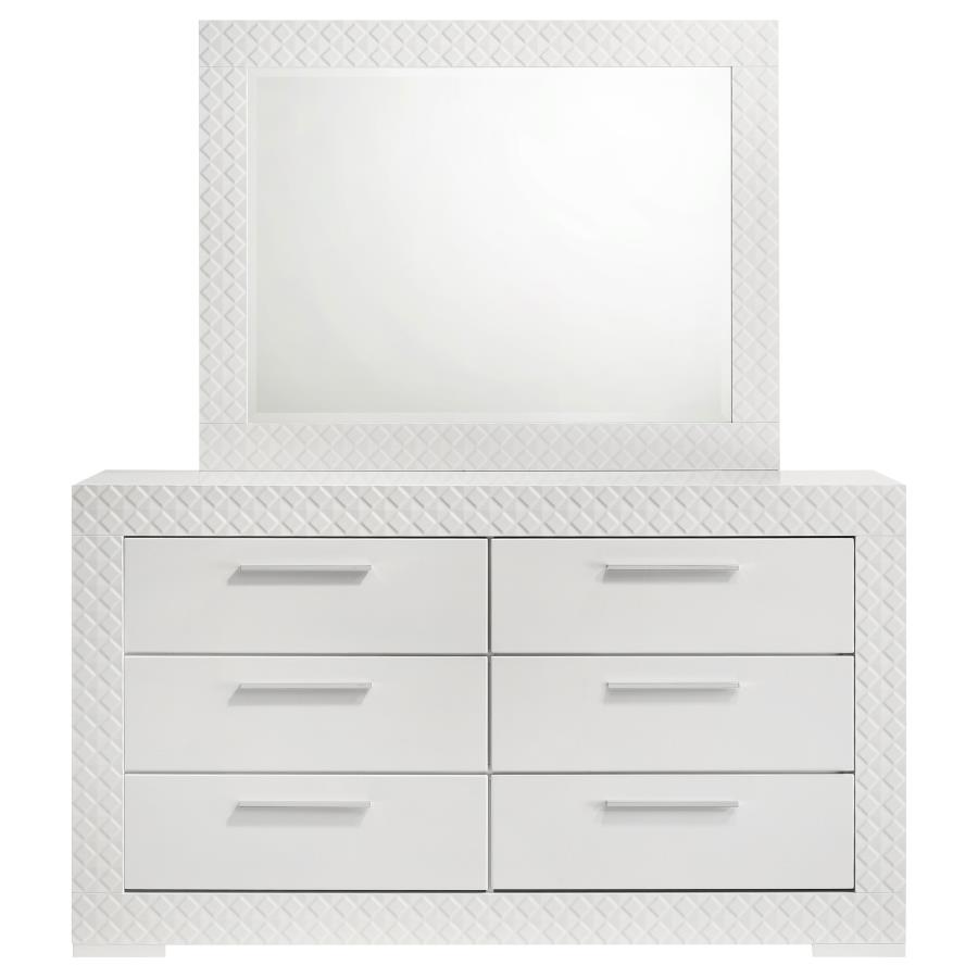 (image for) Ives 6-drawer Dresser and Mirror White High Gloss