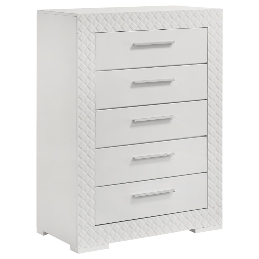 (image for) Ives 5-drawer Bedroom Chest of Drawers White High Gloss - Click Image to Close