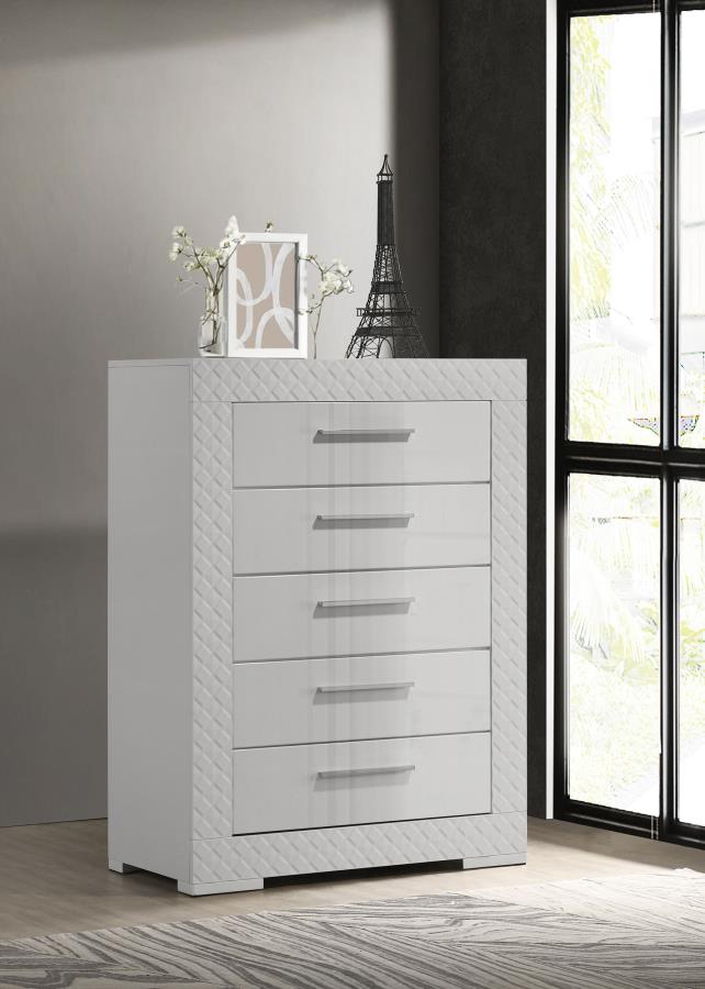 (image for) Ives 5-drawer Bedroom Chest of Drawers White High Gloss