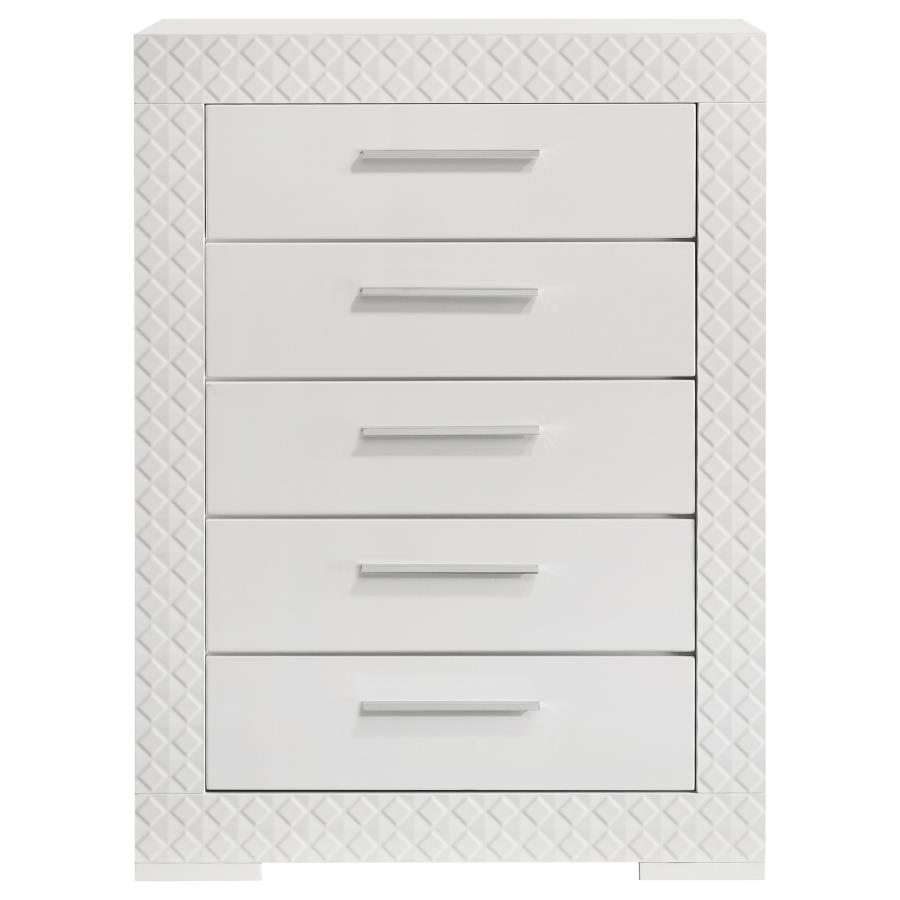 (image for) Ives 5-drawer Bedroom Chest of Drawers White High Gloss