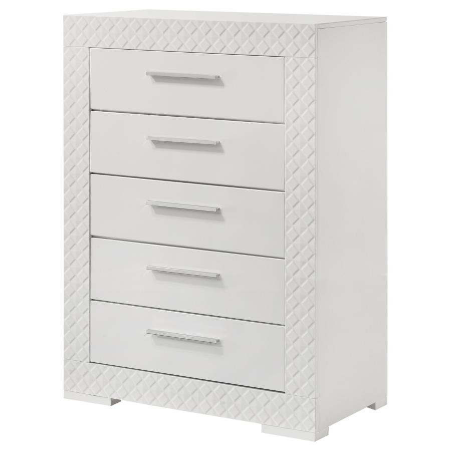 (image for) Ives 5-drawer Bedroom Chest of Drawers White High Gloss