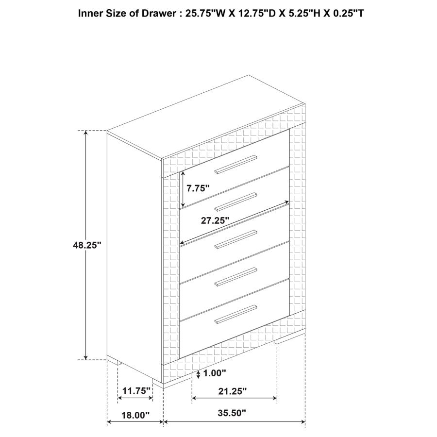 (image for) Ives 5-drawer Bedroom Chest of Drawers White High Gloss