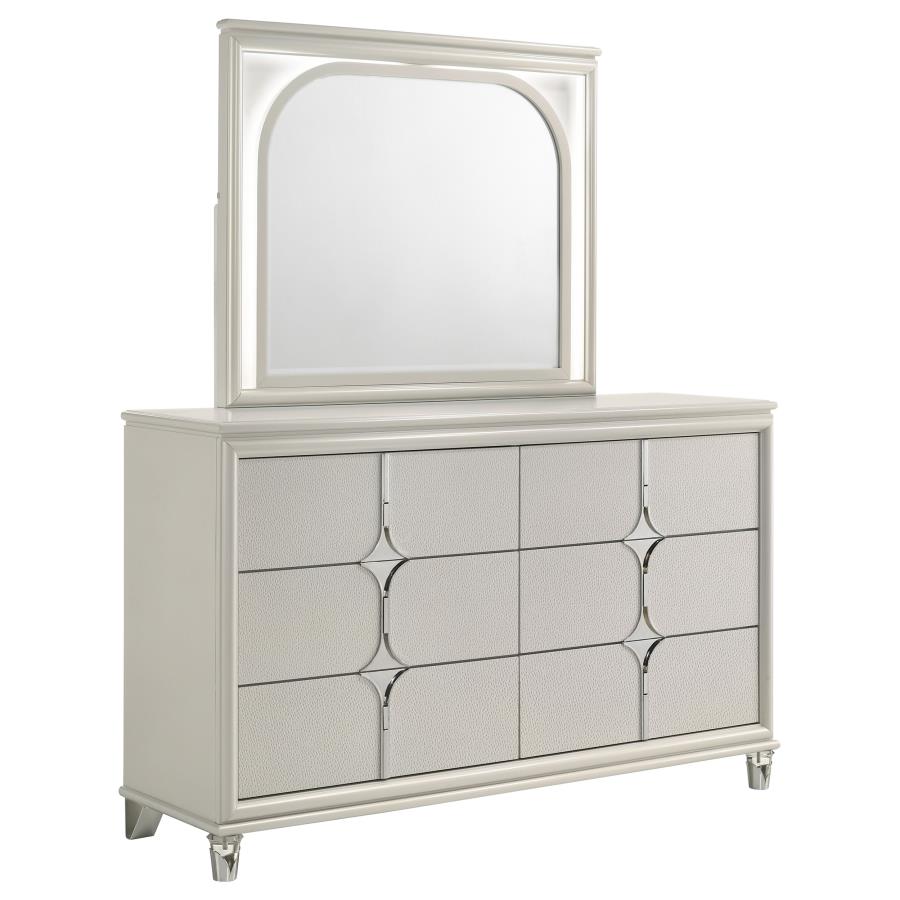 (image for) Olivia 6-drawer Dresser and LED Mirror Pearl White - Click Image to Close