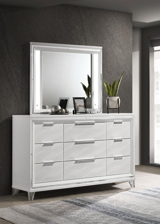 (image for) Marmore 9-drawer Dresser and LED Mirror White