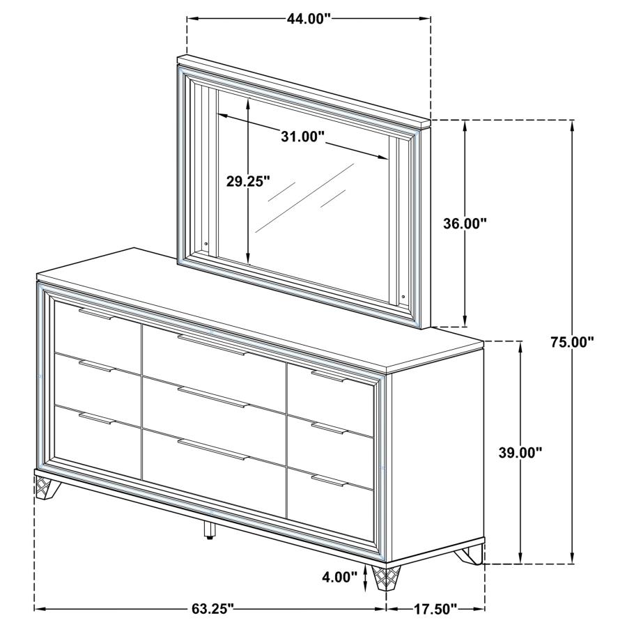 (image for) Marmore 9-drawer Dresser and LED Mirror White