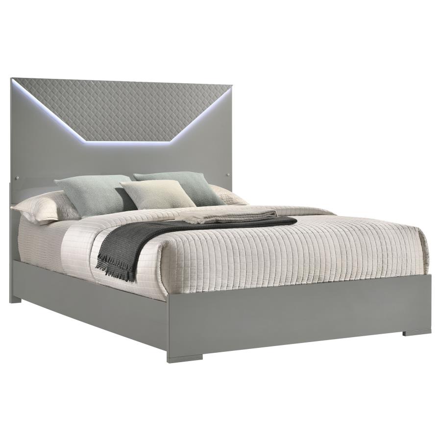 (image for) Ives Eastern King Panel Bed LED Headboard Grey High Gloss