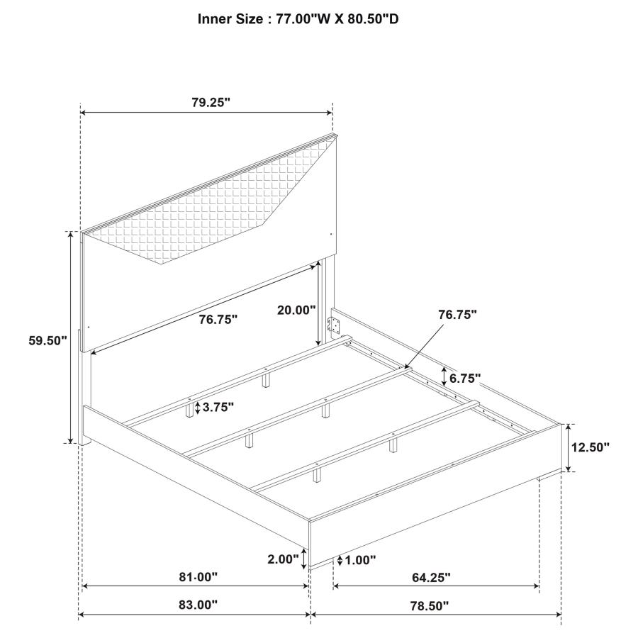 (image for) Ives Eastern King Panel Bed LED Headboard Grey High Gloss