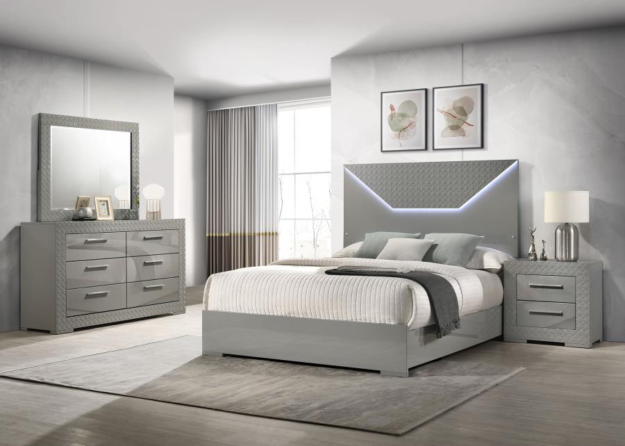 (image for) Ives 4-piece Queen Bedroom Set Grey High Gloss - Click Image to Close