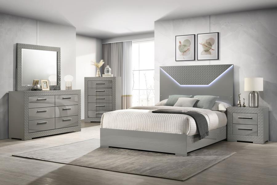 Modal Additional Images for Ives Queen Panel Bed LED Headboard Grey High Gloss