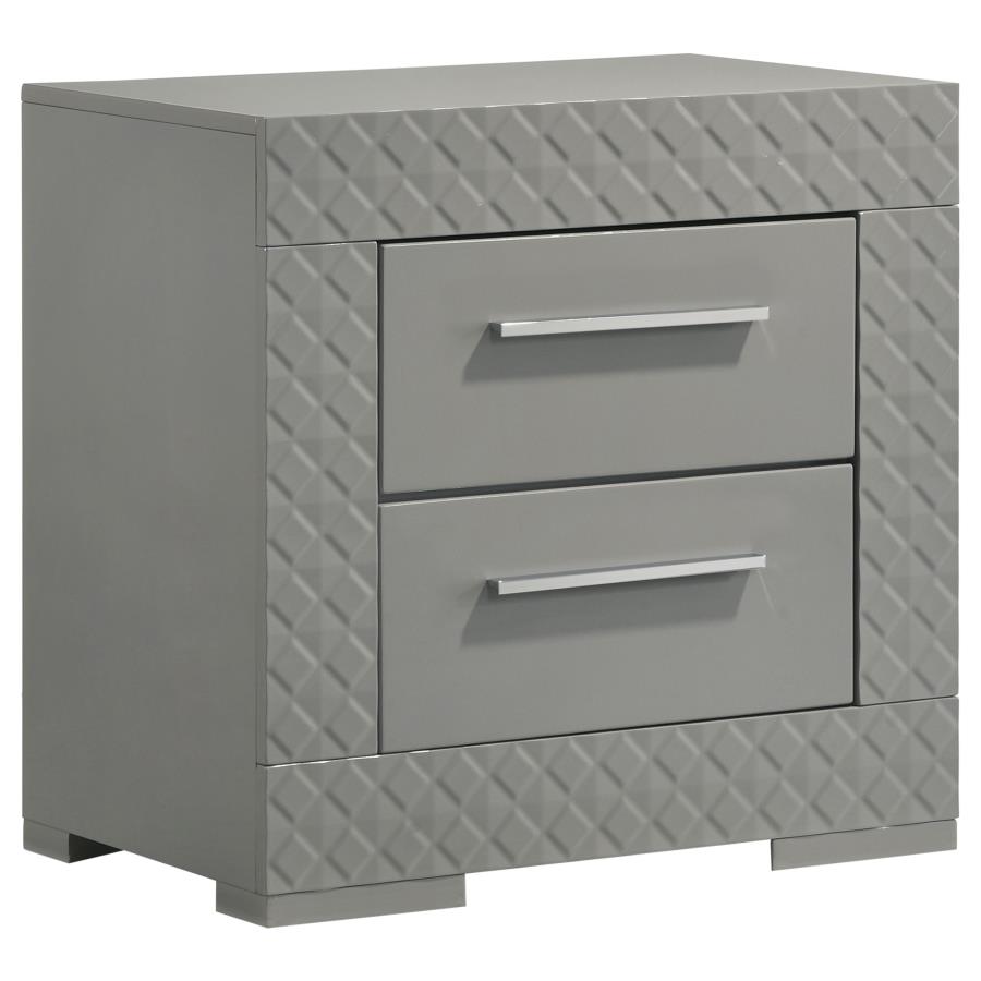 (image for) Ives 2-drawer Nightstand Bedside Table Grey High Gloss