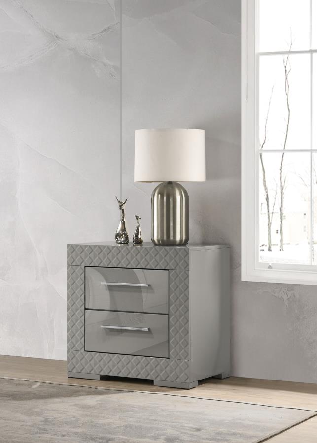 (image for) Ives 2-drawer Nightstand Bedside Table Grey High Gloss