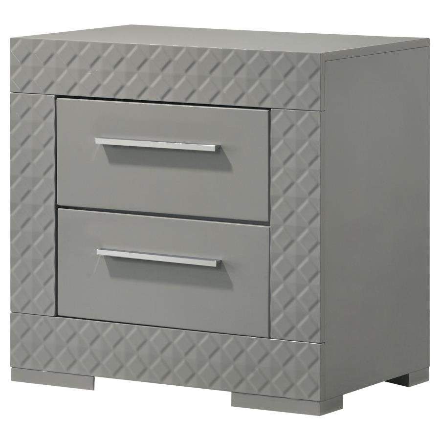 (image for) Ives 2-drawer Nightstand Bedside Table Grey High Gloss