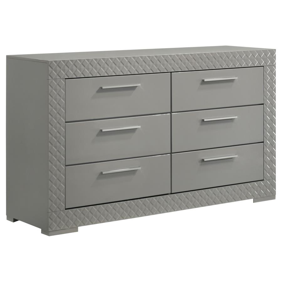 (image for) Ives 6-drawer Dresser Cabinet Grey High Gloss