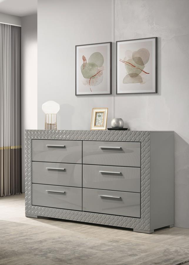 (image for) Ives 6-drawer Dresser Cabinet Grey High Gloss