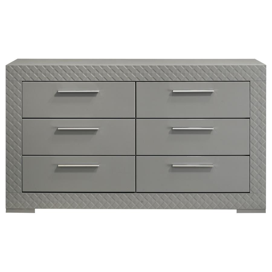 (image for) Ives 6-drawer Dresser Cabinet Grey High Gloss