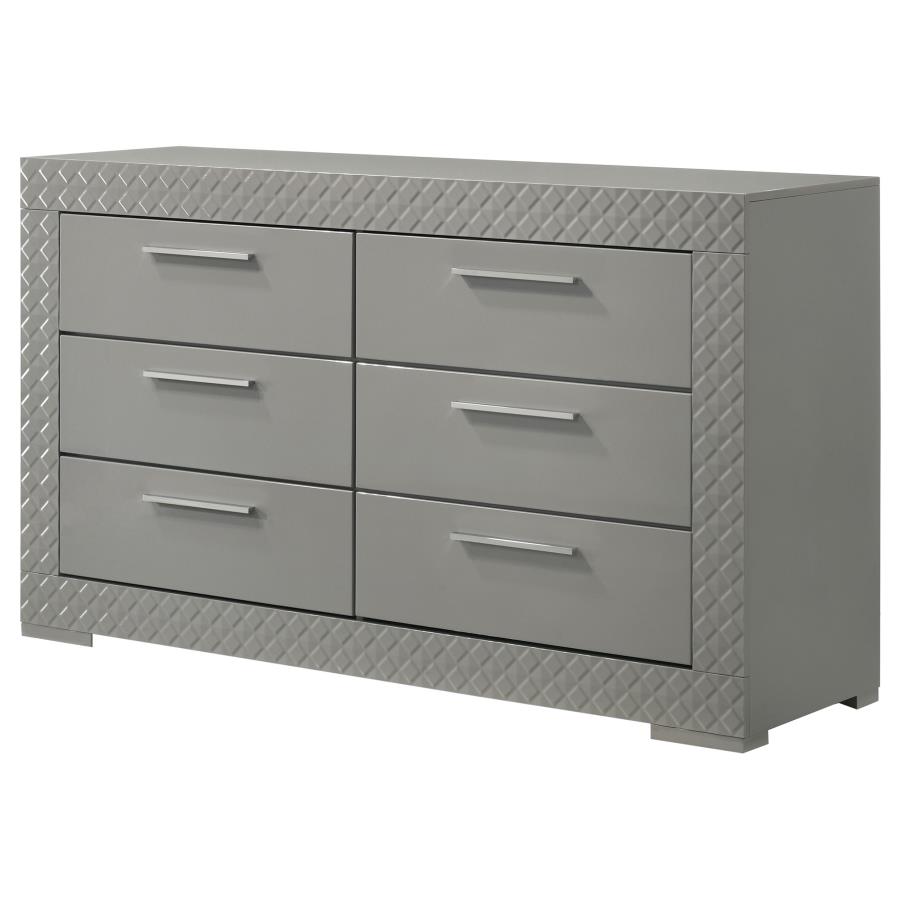 (image for) Ives 6-drawer Dresser Cabinet Grey High Gloss