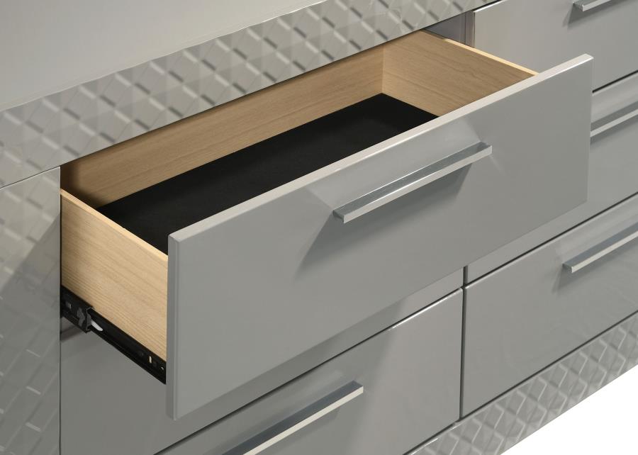 (image for) Ives 6-drawer Dresser Cabinet Grey High Gloss