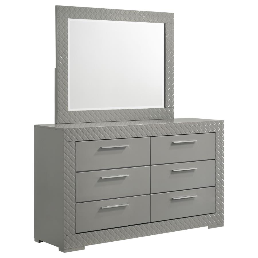 (image for) Ives 6-drawer Dresser and Mirror Grey High Gloss