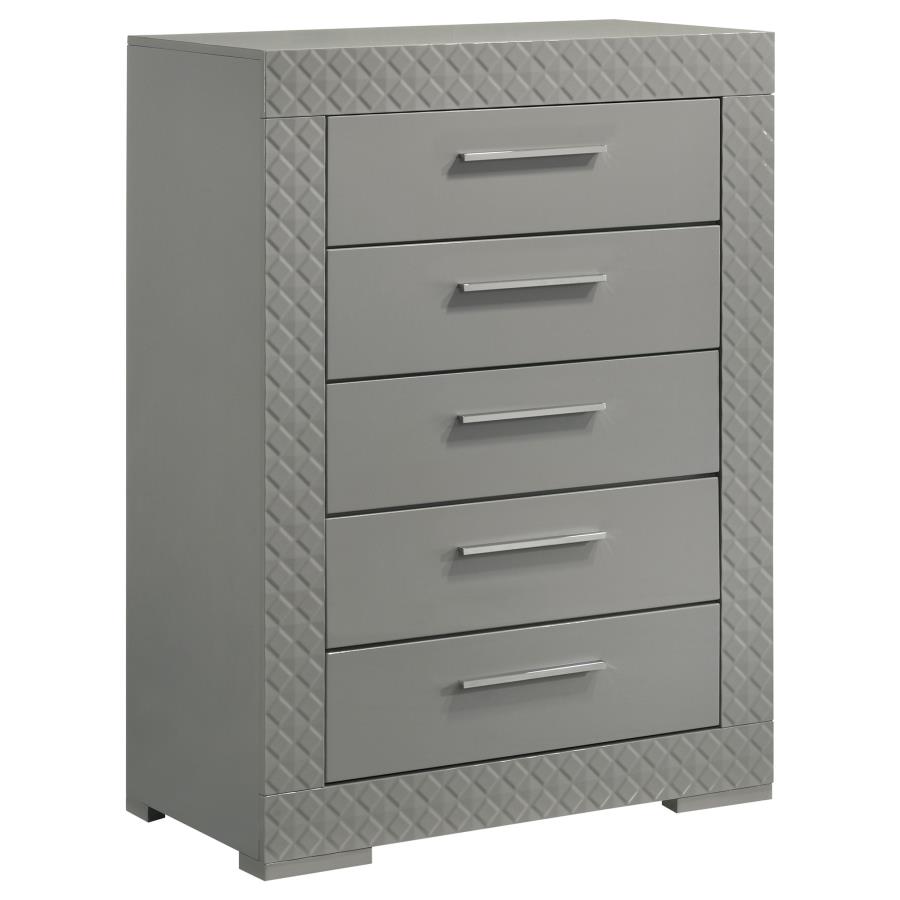 (image for) Ives 5-drawer Bedroom Chest of Drawers Grey High Gloss - Click Image to Close