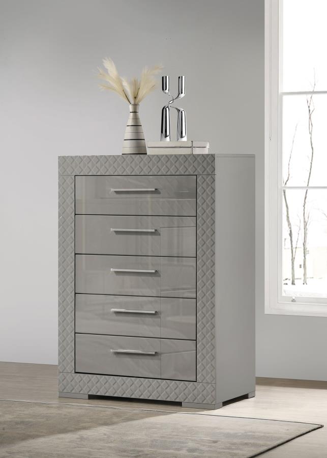 (image for) Ives 5-drawer Bedroom Chest of Drawers Grey High Gloss