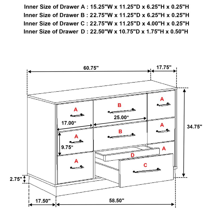 (image for) Fenwick 9-drawer Dresser Grey Oak