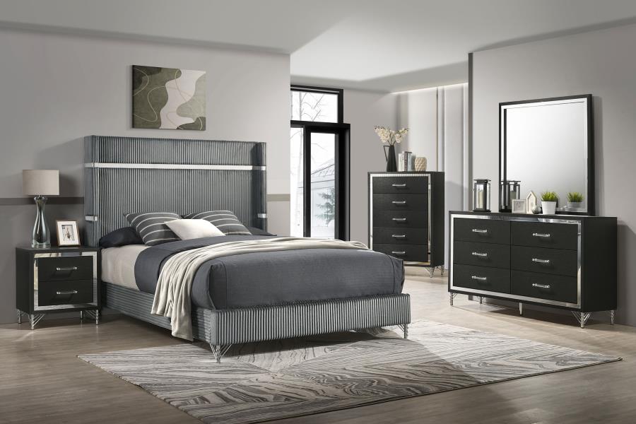 (image for) Lucia 5-piece Eastern King Bedroom Set Grey Black - Click Image to Close