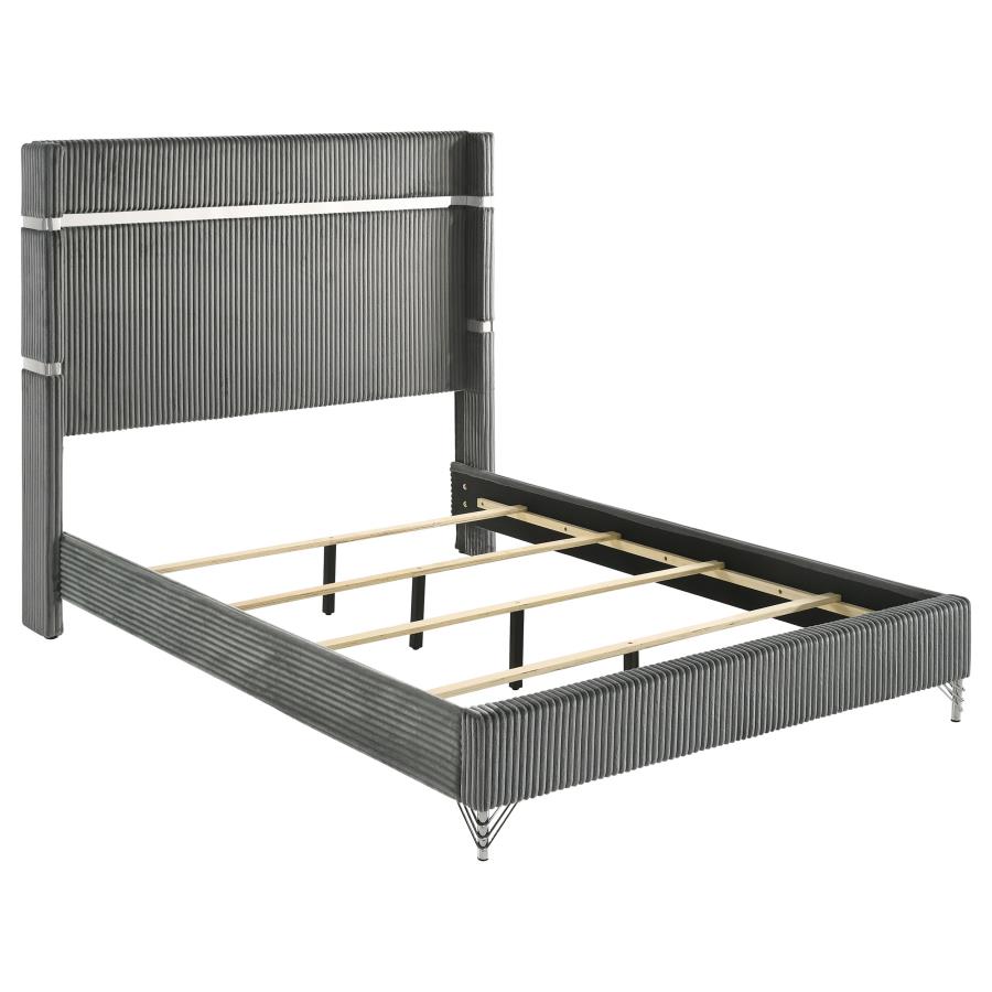 (image for) Lucia 61-inch Upholstered Queen Panel Bed Grey - Click Image to Close