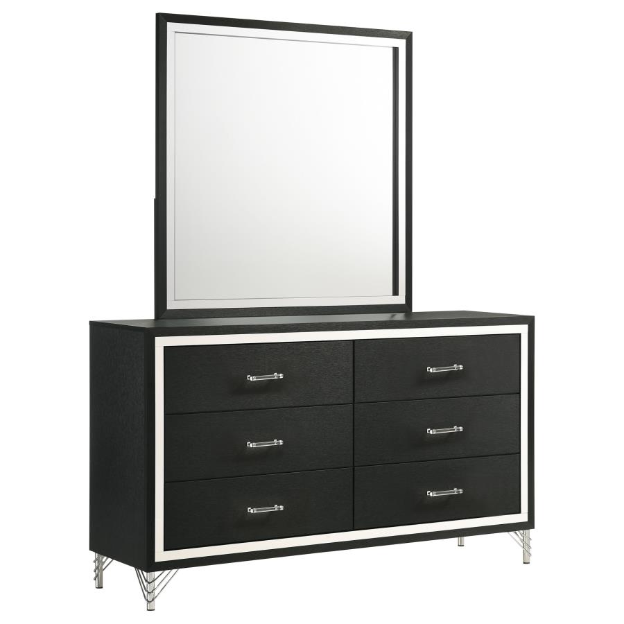 (image for) Lucia 6-drawer Dresser and Mirror Black - Click Image to Close