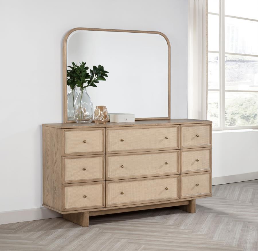 (image for) Kailani 9-drawer Dresser and Mirror Beige Oak