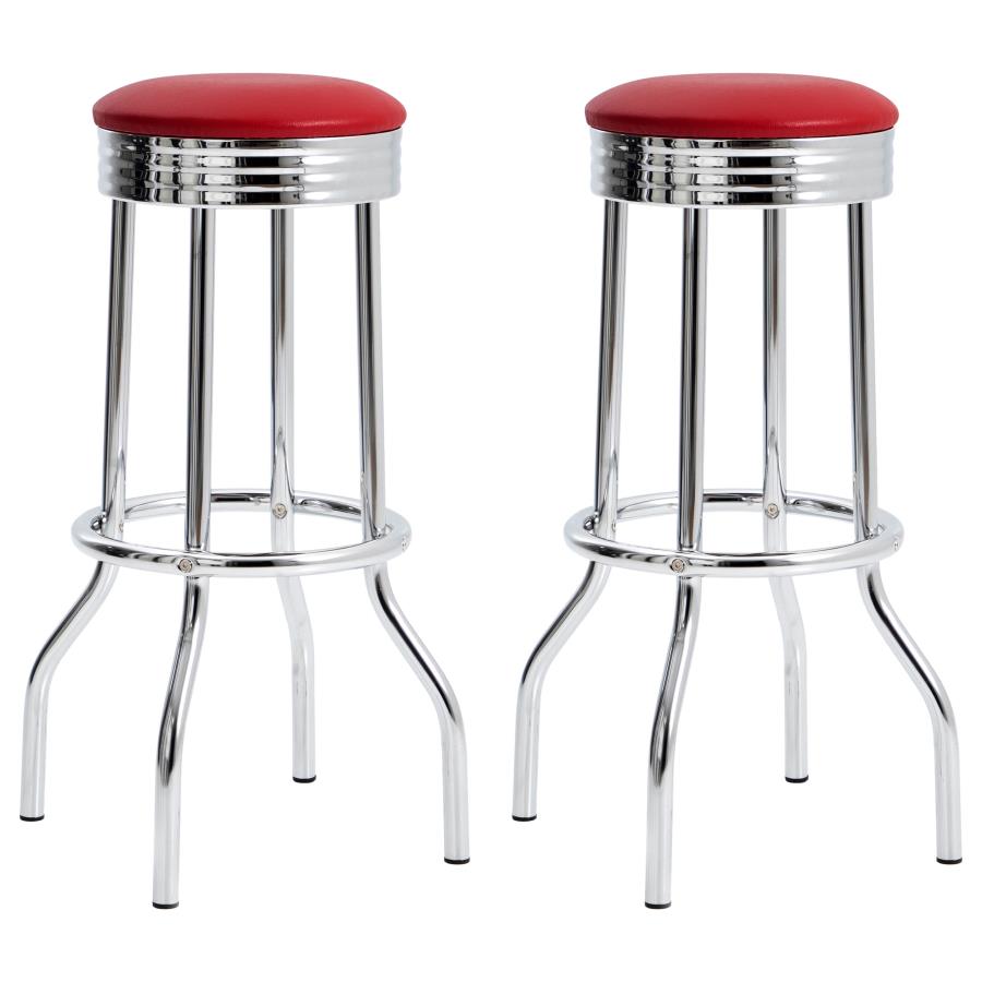 (image for) Retro Upholstered Metal Swivel Bar Stool Red (Set of 2) - Click Image to Close