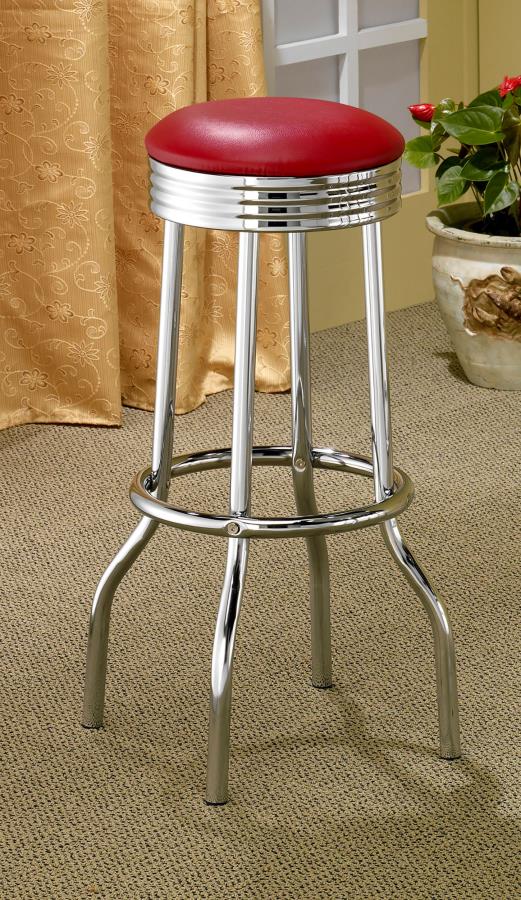 (image for) Retro Upholstered Metal Swivel Bar Stool Red (Set of 2)