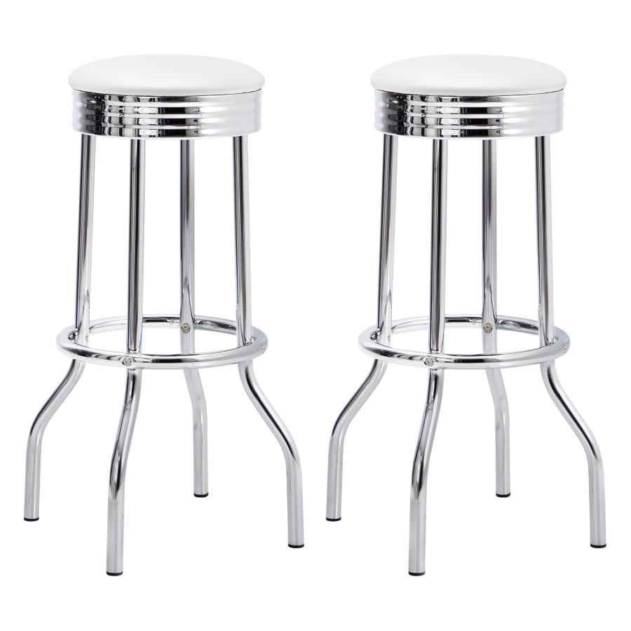 (image for) Retro Upholstered Metal Swivel Bar Stool White (Set of 2) - Click Image to Close