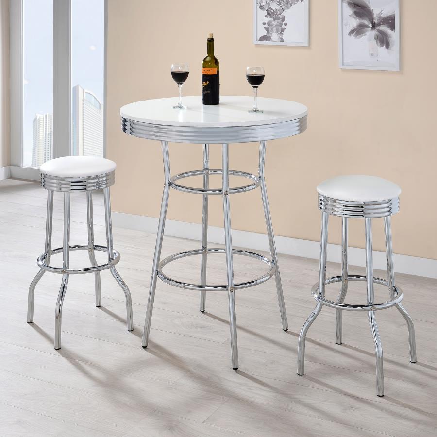 (image for) Retro Upholstered Metal Swivel Bar Stool White (Set of 2)