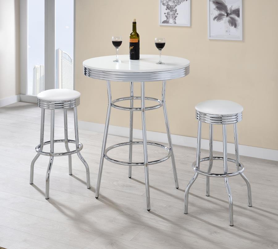 (image for) Retro 3-piece Round 1950s Bistro Pub Bar Table Set White - Click Image to Close