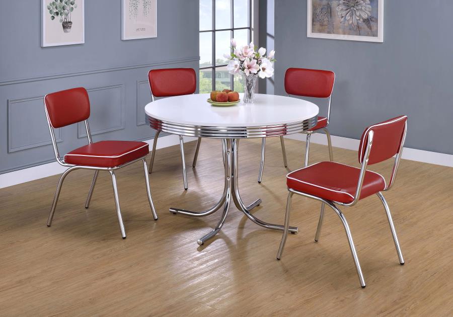 (image for) Retro 5-piece Round Dining Table Set White and Red - Click Image to Close